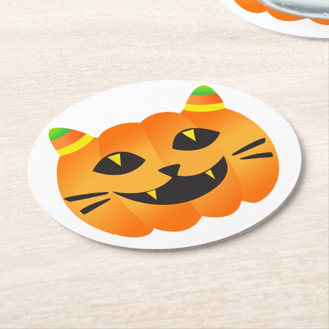 Porta-copo De Papel Redondo Halloween Cat-o'-Lanterna (Angulado)