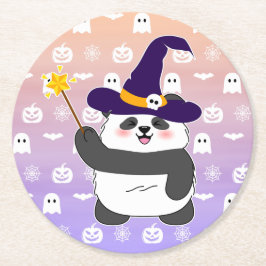 Porta-copo De Papel Redondo Halloween Cute Baby Panda Witic Wand
