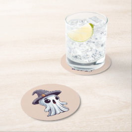 Porta-copo De Papel Redondo Halloween: Geist mit Hut -