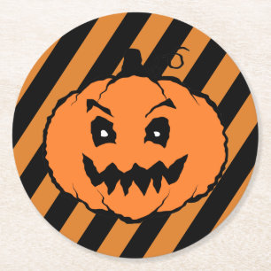 Porta-copo De Papel Redondo Halloween Horror Pumpkin Black Stripes