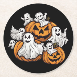 Porta-copo De Papel Redondo Halloween: Kleine Geister mit Kürbissen -