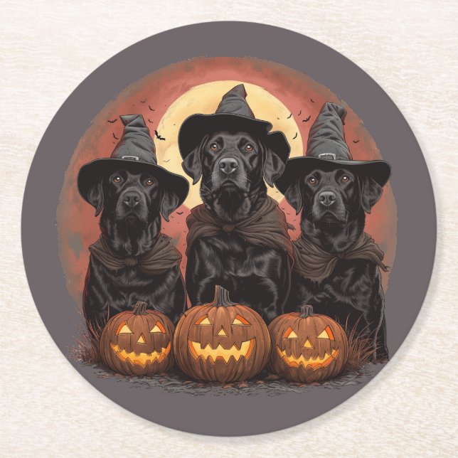 Porta-copo De Papel Redondo Halloween Labrador Retriever Cachorros Bruxos (Frente)