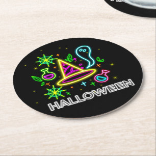 Porta-copo De Papel Redondo Halloween Neon Olha O Ghost Web Party