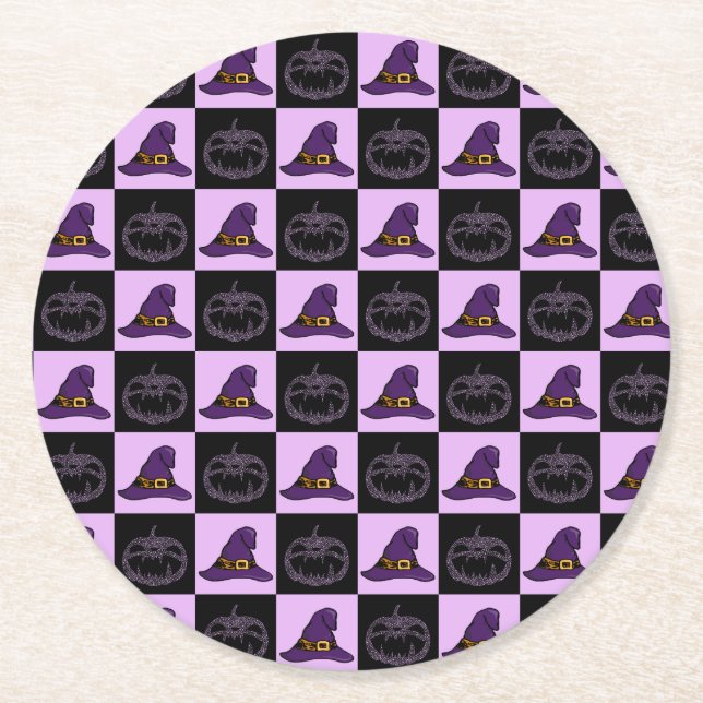 Porta-copo De Papel Redondo Halloween Witch Hat Pumpkin Face Patterno Assustad (Frente)