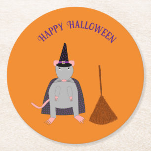 Porta-copo De Papel Redondo Halloween Witold Rat e Broom Personalizados