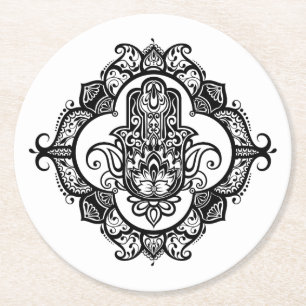 Porta-copo De Papel Redondo Hamsa com Doodle étnico dos ornamento