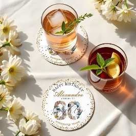 Porta-copo De Papel Redondo Happy Birthday Cheers To 80 Years Photo Collage