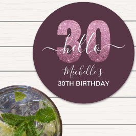 Porta-copo De Papel Redondo Hello 30! Fun 30th birthday Pink glitter