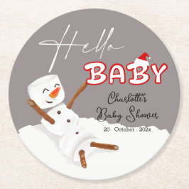 Porta-copo De Papel Redondo Hello Baby Cute Snowman Baby Shower Paper Coaster