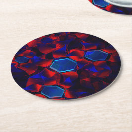 Porta-copo De Papel Redondo Hexágono azul misturado com curvas vermelhas sobre