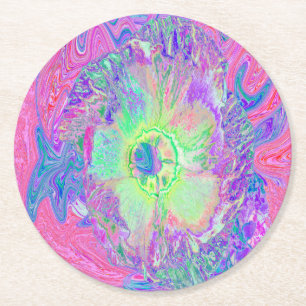 Porta-copo De Papel Redondo Hibisco Roxo e Verde Lima Psicodélico Trippy