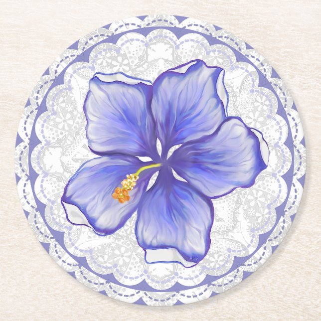 Porta-copo De Papel Redondo Hibiscus & lace BLUE (Frente)