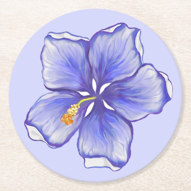 Porta-copo De Papel Redondo Hibiscus & lace BLUE (Frente)
