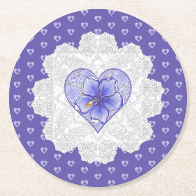 Porta-copo De Papel Redondo Hibiscus & lace BLUE (Frente)