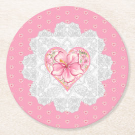 Porta-copo De Papel Redondo Hibiscus & Lace PINK