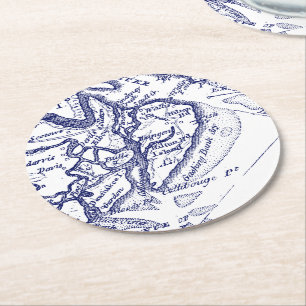 Porta-copo De Papel Redondo Hilton Head Island SC Vintage Map Marinho Blue