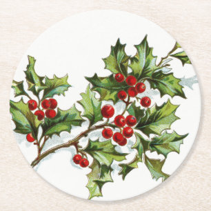 Porta-copo De Papel Redondo Holly Berries 001