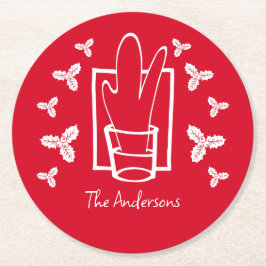 Porta-copo De Papel Redondo Holly de Natal e um Vidro Espumante