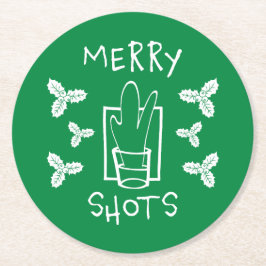 Porta-copo De Papel Redondo Holly de Natal e um Vidro Espumante