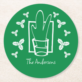 Porta-copo De Papel Redondo Holly de Natal e um Vidro Espumante