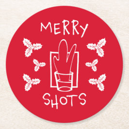 Porta-copo De Papel Redondo Holly de Natal e um Vidro Espumante