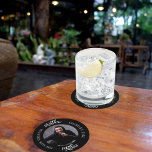 Porta-copo De Papel Redondo Homem mito lenda foto preto branco festa<br><div class="desc">Um fundo preto clássico. Texto: O Homem, O Mito, A Lenda. Personalize e adicione o nome e a foto dele.</div>