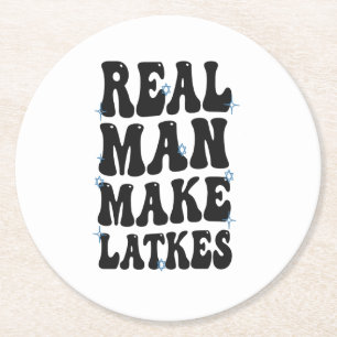 Porta-copo De Papel Redondo Homem Real Faz Latkes Engraçado Groovy Hanukkah