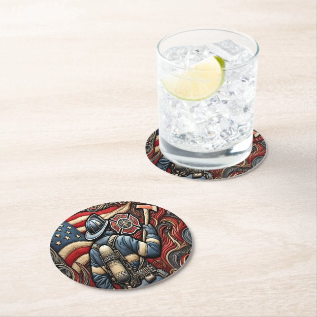 Porta-copo De Papel Redondo Homenagem Orgulhosa de Bombeiro na Arte (Insitu)