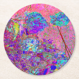 Porta-copo De Papel Redondo Hortênsia Abstrata Roxa e Azul com Magenta