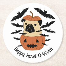 Howl-O-Ween Pug num Jack-O-Lanterna com Bats