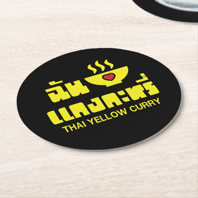 Porta-copo De Papel Redondo I Heart (Love) Thai Yellow Curry (Angulado)