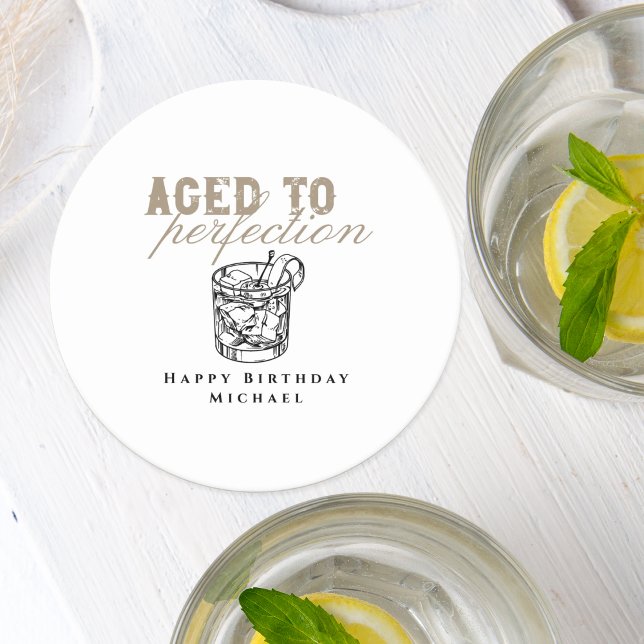 Porta-copo De Papel Redondo Idade da Festa de aniversário branca de uísque (Criador carregado)