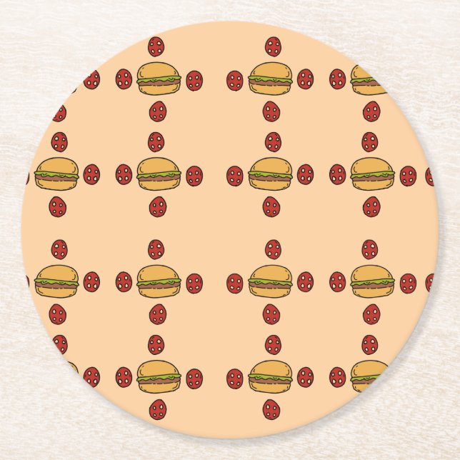 Porta-copo De Papel Redondo Illustration of hamburger patterns  (Frente)