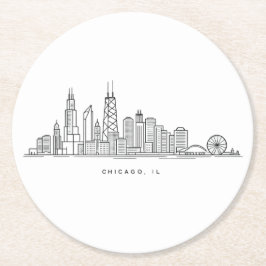 Porta-copo De Papel Redondo Ilustração da paisagem urbana de Chicago IL