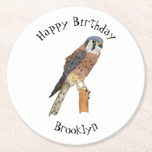 Porta-copo De Papel Redondo Ilustração de ave do Kestrel Americano