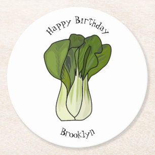Porta-copo De Papel Redondo Ilustração de desenho animado Bok choy
