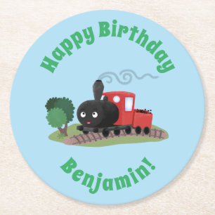 Porta-copo De Papel Redondo Ilustração de desenho animado da locomotiva de c