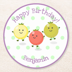 Porta-copo De Papel Redondo Ilustração de desenho animado de amigos de tomate