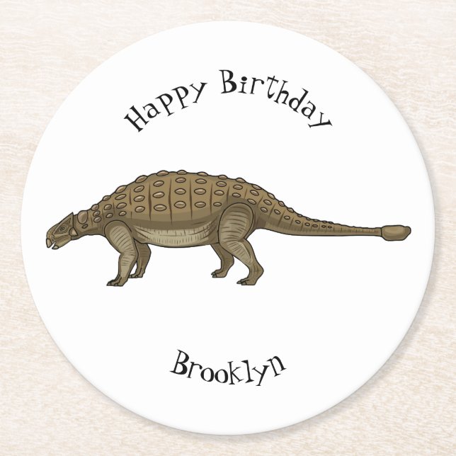 Porta-copo De Papel Redondo Ilustração de desenho animado de Ankylosaurus (Frente)