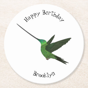 Porta-copo De Papel Redondo Ilustração de desenho animado de beija-flor-espada