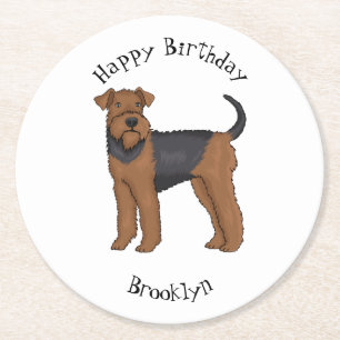 Porta-copo De Papel Redondo Ilustração de desenho animado de cão Airedale terr