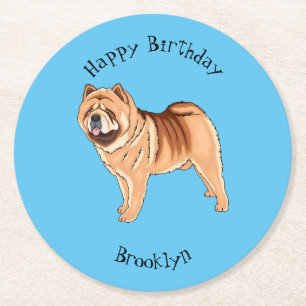 Porta-copo De Papel Redondo Ilustração de desenho animado de cão Chow Chow