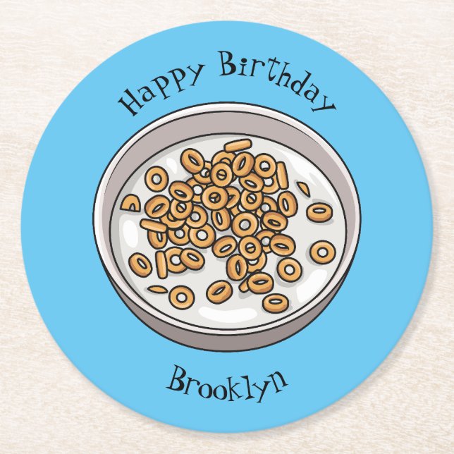 Porta-copo De Papel Redondo Ilustração de desenho animado de cereais (Frente)