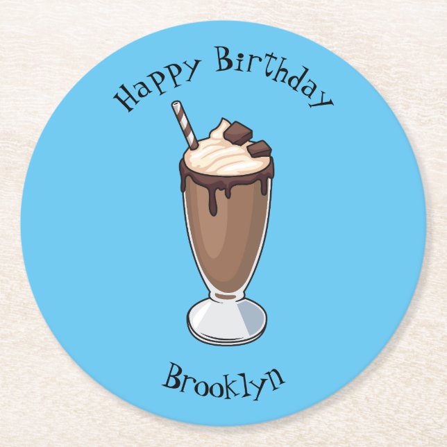 Porta-copo De Papel Redondo Ilustração de desenho animado de Chocolate Milksha (Frente)