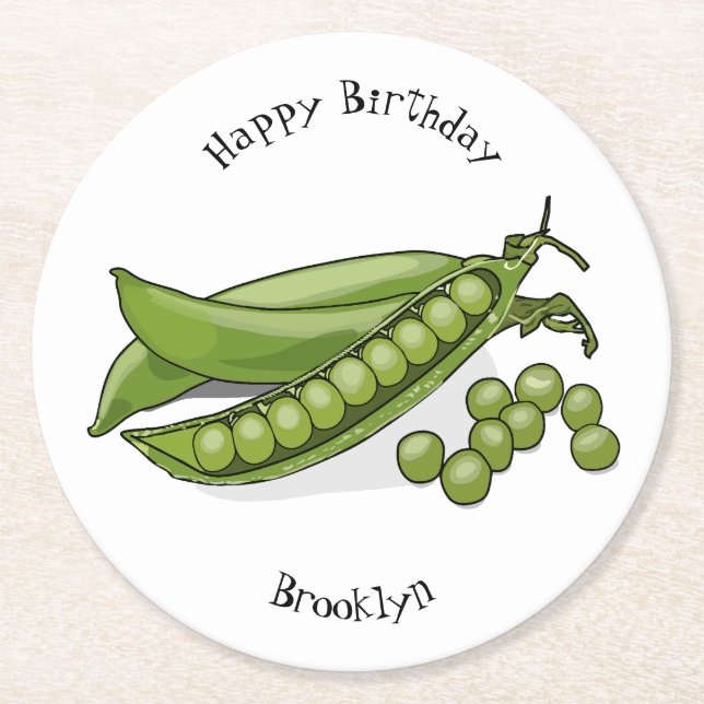 Porta-copo De Papel Redondo Ilustração de desenho animado de ervilha (Frente)