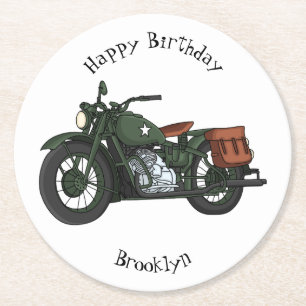 Porta-copo De Papel Redondo Ilustração de desenho animado de motocicleta milit