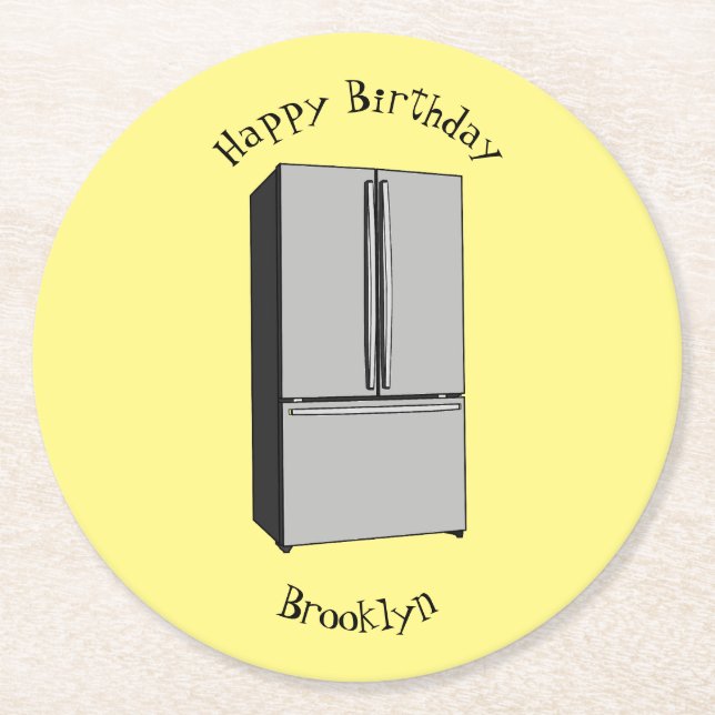 Porta-copo De Papel Redondo Ilustração de desenho animado do frigorífico franc (Frente)