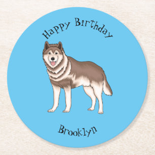 Porta-copo De Papel Redondo Ilustração de desenho animado siberiano husky