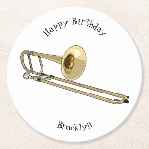 Porta-copo De Papel Redondo Ilustração de desenho animado Trombone
