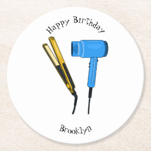 Porta-copo De Papel Redondo Ilustração de secador de cabelo e chapinha